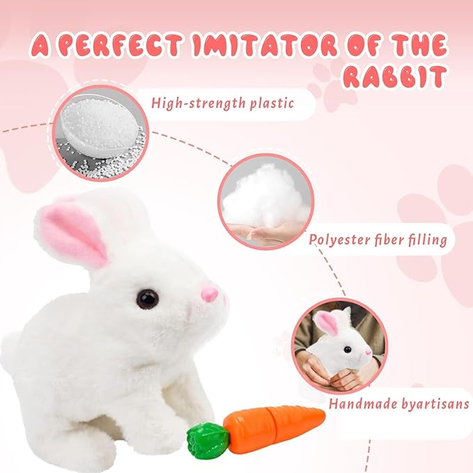My Realistic Bunny Toy,Interactive Bunny Realistic Bunny - Jumping, Twitching, and Shaking Ears, Rabbit Plush Interactive Toy with Sound (White)