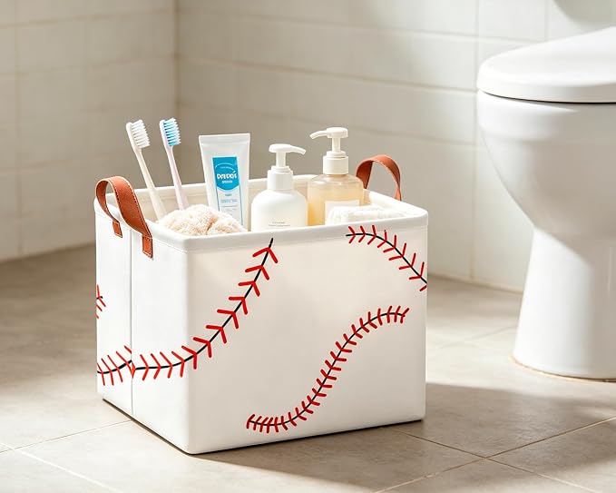 CLOCOR Rectangular Storage Basket Empty,Waterproof Storage Bin with Handles(Baseball Stitching)