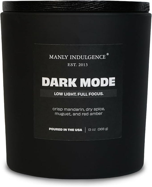 Manly Indulgence Dark Mode Scented Candle, 2 Wick, 13 oz, Premium Soy Blend Wax, Candles for Home Scented - Made in The USA