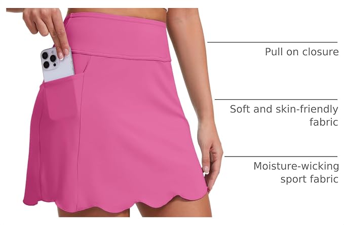 Skorts for Woman with Pockets 16" Golf Athletic Skirts Scalloped Hem Tennis Skirt Dressy Casual
