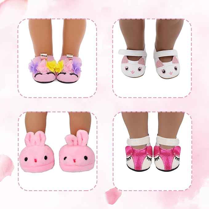 20 Pcs 18 inch Doll Accessories , 5 Pairs of Doll Shoes, 4 Pairs of Doll Socks, 1Pc Toy Sunglasses,1Pcs Necklace, Good Gift Holiday Best Gift Present for Girls, Kid