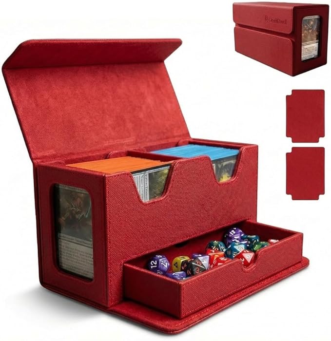 Card Deck Box Fits 200+ Double Sleeved，Commander Deck Box for Magic the Gathering with Dice Tray & Toploader Display,2 Dividers