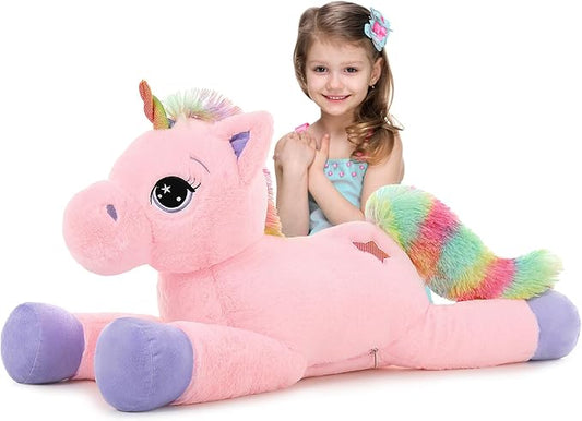 Tezituor 32in Giant Unicorn Plush Toys,Cute Rainbow Pink Unicorn Stuffed Animals,Unicorn Birthday Decorations for Girls,Big Unicorns Gifts for Children