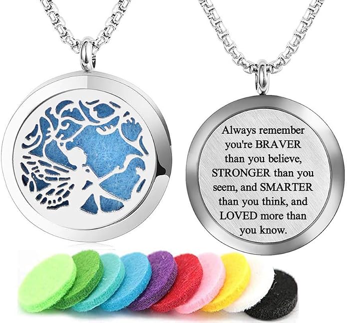 Aromatherapy Essential Oil Diffuser Necklace 316L Stainless Steel Locket Pendant with 24 Inch Chain