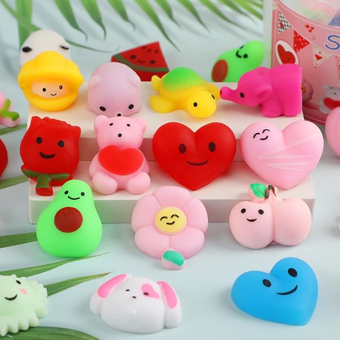 KINGYAO Valentines Day Gifts for Kids-24 Pack Squishy Valentines Toys for Toddlers Teens Valentines Squishies Mochi Fidget Toys Classroom School Prize Party Favors for Boys Girls Ages 4-8 8-12