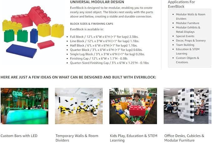 EverBlock 6" x 6" Half Size Plastic Modular Block Bulk Pack | Giant Building Blocks | Easy to Connect & Reuse | Indoor & Outdoor Use | Build Displays & Structures | Translucent