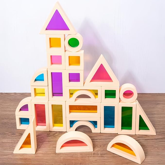 Rainbow Blocks,Acrylic Building Block,Rainbow Stacking Sensory Toys,Toys Set Colorful Preschool Learning Educational Toys for Boys and Girls, Blocks for Toddlers 1-3 (25 PCS)