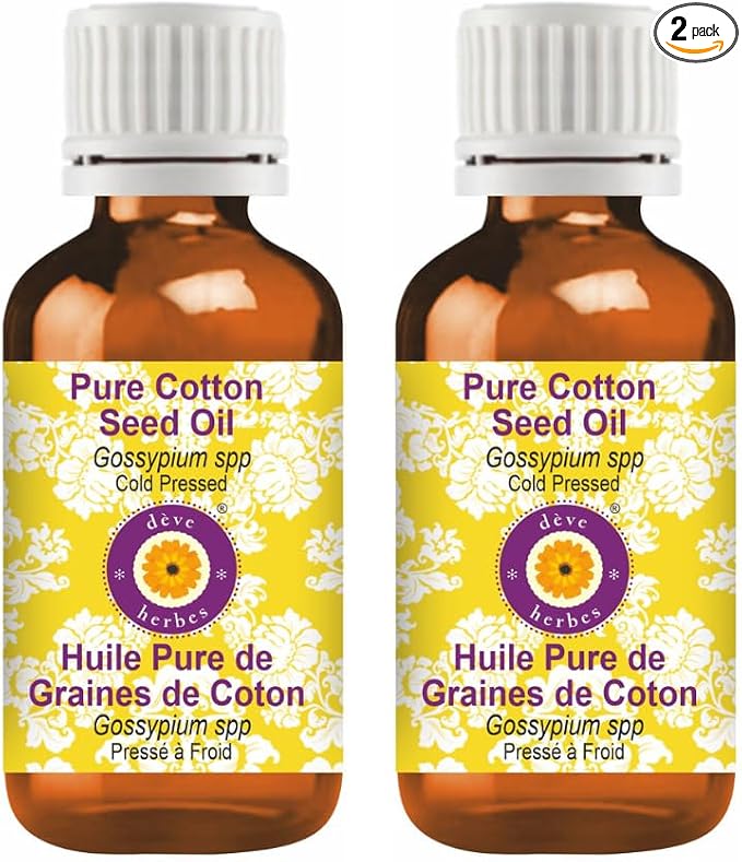 Deve Herbes Pure Cotton Seed Oil (Gossypium spp) Cold Pressed 100ml X 2 (6.76 oz)