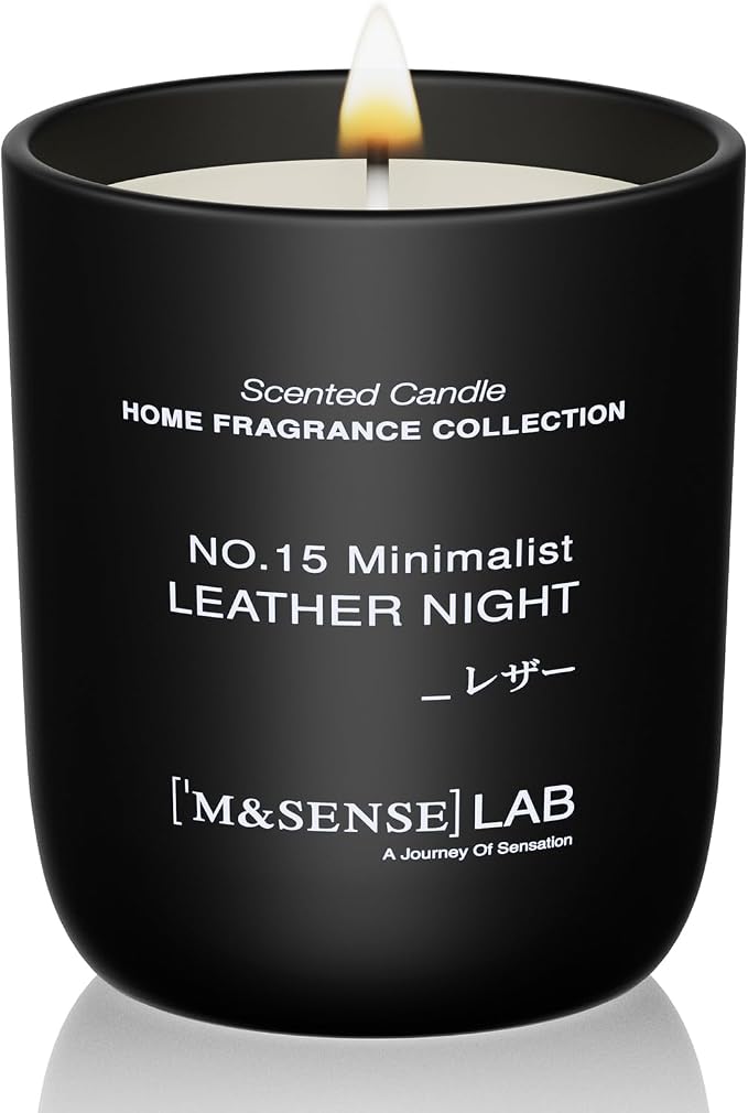 M&SENSE Natural Soy Candle| Leather Night | 5.3 oz | Mini Spring Scented Candles for Relaxation, Meditation, Home Décor | for Bedroom, Office, Party Small