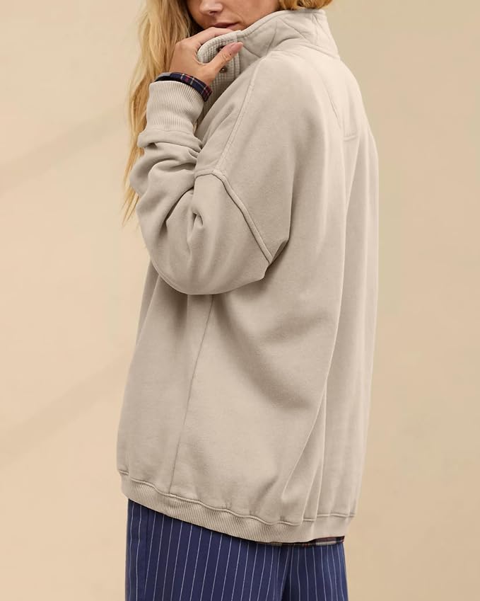 Gacaky Sweatshirt for Women Oversized Casual Long Sleeve Button Henley Neck Pullover Tops Fashion Outfits Clothes