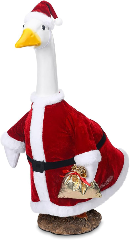 Christmas Santa Claus Goose Outfit Dresses Clothes for 23" High Cement or Plastic Christmas Goose Lawn Clothing Porch Garden Costume for Yard Patio Statue Outdoor Xmas Holiday Decor