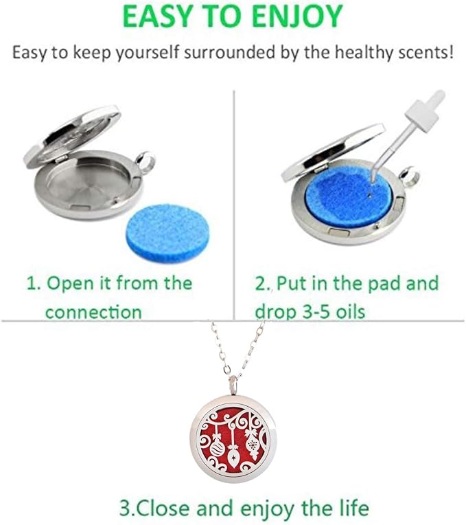 Aromatherapy Essential Oil Diffuser Stainless Steel 30 MM Silver Magnetic Locket Pendant 2 Sizes Chain Necklace, Refill Pads & Diffuser Bracelet in a Velvet (Ornaments)