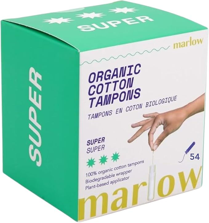 Marlow | Organic Cotton Tampons | Plant Based Applicator | Super 54 Count