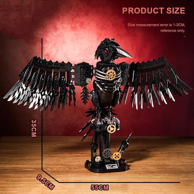 1018PCS Mechanical Crow Building Set, Mechanical Raven Bird，DIY Model Kit with Moving Wings & Rotating Head, Compatible Building Blocks for Adults & Kids 8+