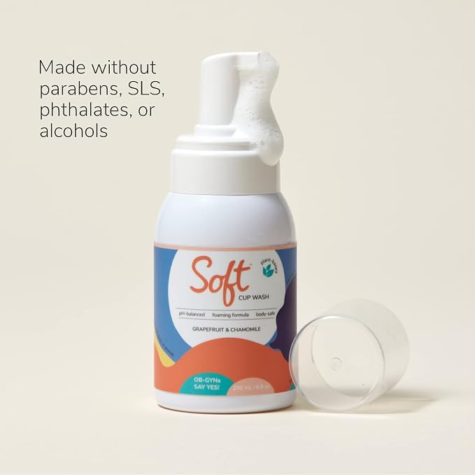 Soft Cup Wash | Menstrual Cup Cleanser for Silicone Period Cups | 6.8 oz | pH-Balanced | Feminine Wash | Body-Safe | Infused with Grapefruit and Chamomile
