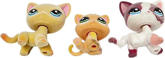 3pcs/Set Custom Flocked Pet Shop Toys Short Hair Cat Kitten Collie Great Dane Cocker Spaniel Dachshund Puppy Dog OOAK Compatible with LPS (#339 and #1691 and #2291)
