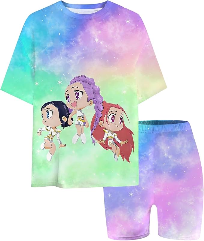 K-POP DEM0N Hunters Outfits for Girls, 2 Piece T-Shirts and Apparel Sets Birthday Gift