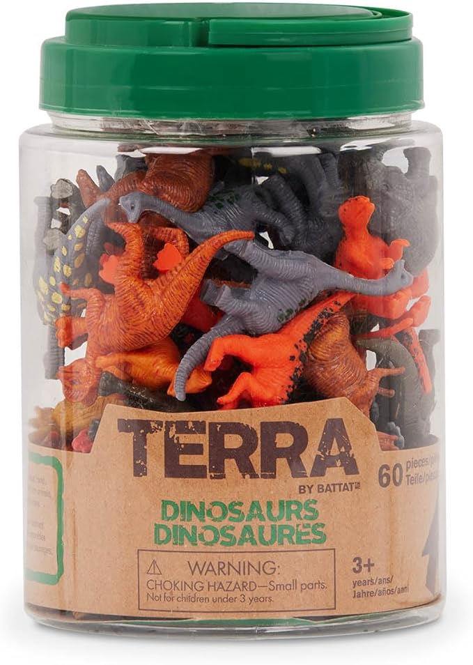Terra by Battat – 60 Pieces Dinosaur Figures Assorted Mini Plastic Animals for Kids Birthday Party Supplies Decorations Educational Toy Playset 3+ Years