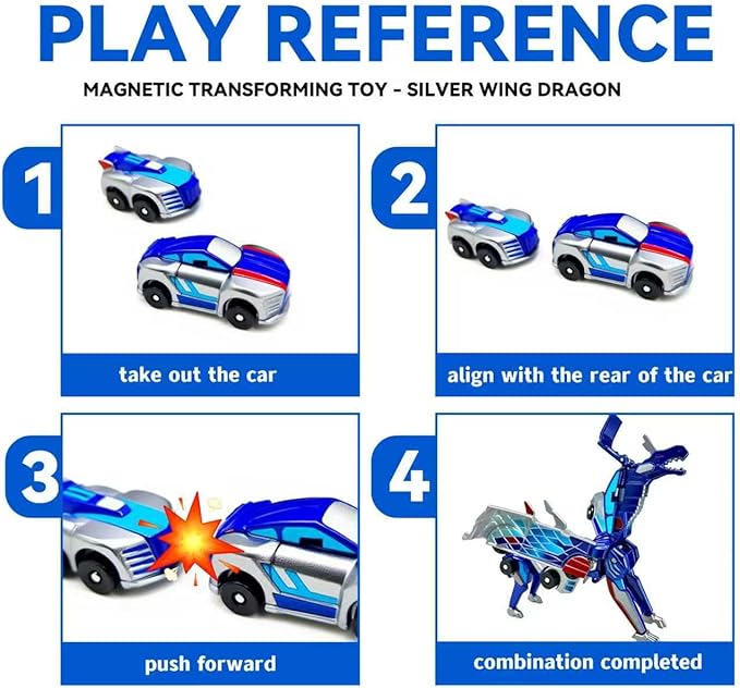 Collision Transforming Dinosaur Car Toy – 2 Magnetic Cars Crash & Transform into Dinosaur Robot Toys – Fun Gift for Boys & Girls, Birthday & Christmas