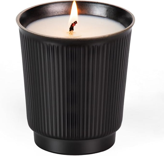 Scented Candle, 8oz White Soy Candles, Lavender Scented Candles for Women & Men, Long-Lasting Aromatherapy Jar Candle Wax for Home, Bathroom, Non Toxic Candle Gift (Black Ceramic Cup 14)