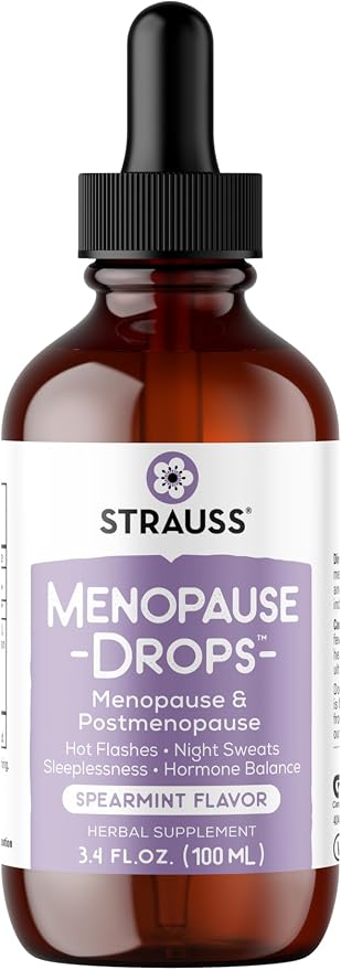Strauss Naturals Menopause Drops 100ml – Menopause and Postmenopause Supplement for Women, Supports Healthy Hormonal Balance and Daily Wellness, Natural Non-GMO Spearmint Flavor