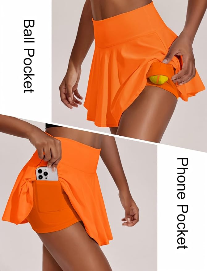 PINSPARK Womens Tennis Skirt 14" Pleated Athletic Golf Skorts with Pockets | High Waist, Tummy Control, Mini, Breathable, Lightweight, Soft, Built in Shorts, Pickleball, Casual