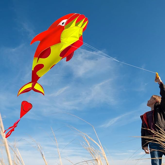 HENGDA KITE 3D Kite for Kids and Adults,Easy to Fly,Excellent Fabric and Structure Design，Huge Frameless Soft Parafoil Giant Whales Dolphins Kite