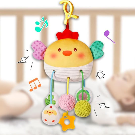 Baby Hanging Toys, Plush Animal Stuffed Sensory Toys for Carseat Stroller Car Seat Crib Play Gym, Baby Toys for 0 3 6 9 12 Months, Baby Boys and Girls Gift (Chick)
