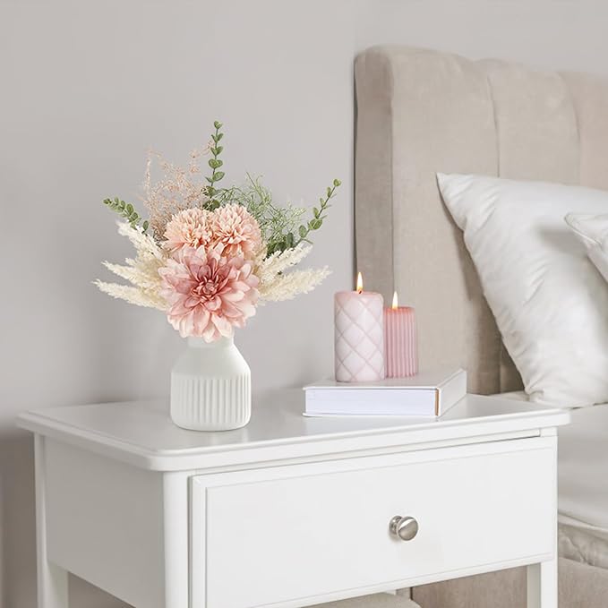 Mkono Fake Flowers in Ceramic Vase, 12.5" Coffee Table Centerpieces, Pink | Table Decor with vase, Small Silk Faux Artificial Flower Arrangements, Fits Bathroom Dining Room Kitchen Home Indoor Decor
