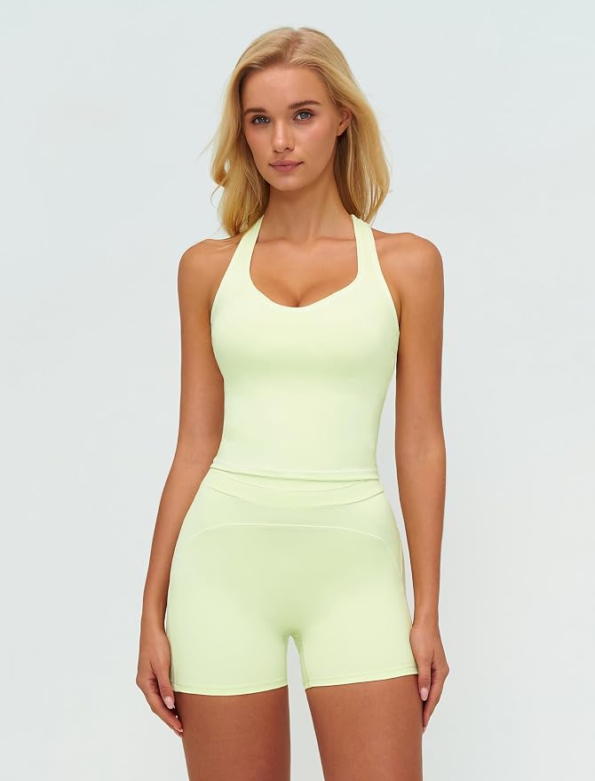 QBGJTD Two Piece Workout Sets for Women Color Block Racerback Tank Tops and High Waist Shorts Gym Yoga Outfits