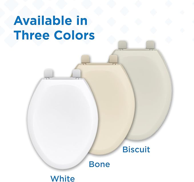 Gerber Elongated Toilet Seat with Cover, Soft Close, No Slam, Quick & Easy Install, Heavy-Duty Plastic, Adjustable Fit for Standard Elongated Toilets, Durable & Fade-Resistant, Biscuit G009921309