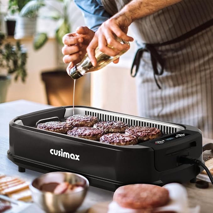 Smokeless Grill Indoor, CUSIMAX Electric Grill, 1500W Indoor Grill, Black | Portable Korean BBQ Grill with Smart LED Display & Tempered Glass Lid, Non-stick Removable Plate, Dishwasher Safe