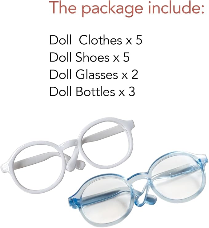 Macaron Style Doll Clothes Set for 17cm Plush Dolls, Include 5 Outfits with Hats, Shoes, Glasses and Mini Bags, Cute Dress Up Accessories for Doll Play and Display (No Dolls) (Macaron Style)