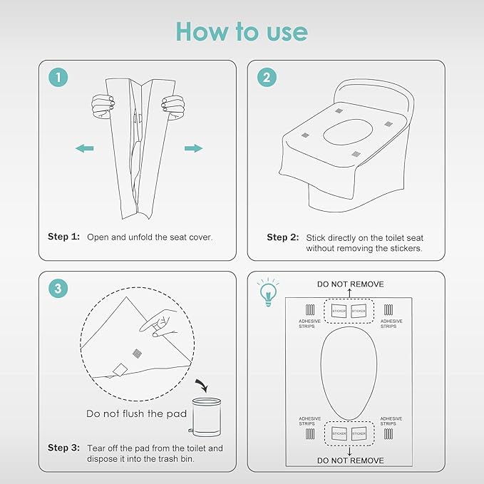 TRIPTIPS Toilet Seat Covers Disposable Travel Pack 60 count｜Faster use-Sticker free｜Waterproof｜XL Disposable Toilet Seat Cover for Adults and Kids, Individually for Public Restroom/Airplane (60pcs)