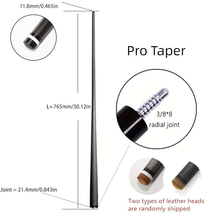 100% Carbon Fiber Shaft, Black Technology Shaft of Pool Cue Front Part for Billiard Play/Break/Snooker Cue Shaft with Foam- 737 mm,745mm,765mm