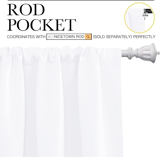 NICETOWN White Bedroom Curtain Panels - Multi-Function Noise Reducing Performance Window Treatment Thermal Insulated Rod Pocket Room Darkening Drapes for Nursery (2 Panels, 70 in x 95 in (W x L))