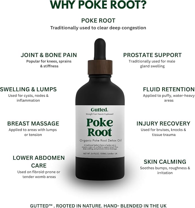 Organic Poke Root & Castor Oil Drops | Herbal Lymphatic for Swollen Lymph Nodes, Joint Support, Circulation & Fluid Balance | Natural Deep Tissue Relief | 20ml (0.68 fl oz)