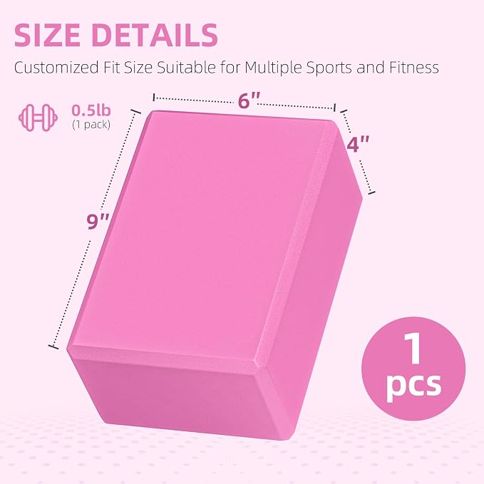 Large Foam Yoga Block 1 Pack, 9x6x4 Sturdy Pilates Block, Workout Block, Non Slip Surface Yoga Brick for Pilates Meditation, Stretching and Toning