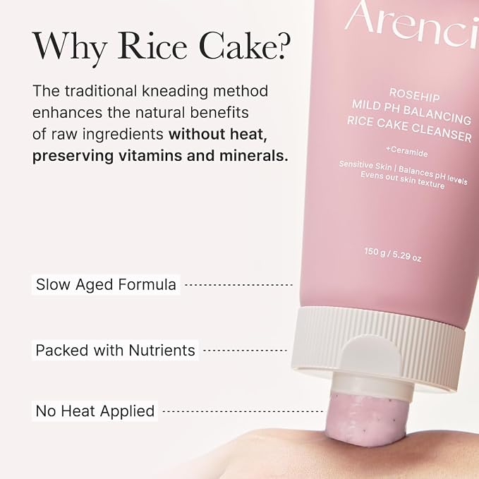 ARENCIA Rosehip Rice Cake Cleanser, pH Balancing Face Wash with Ceramide for Sensitive Skin, 150ml / 5.07 fl oz