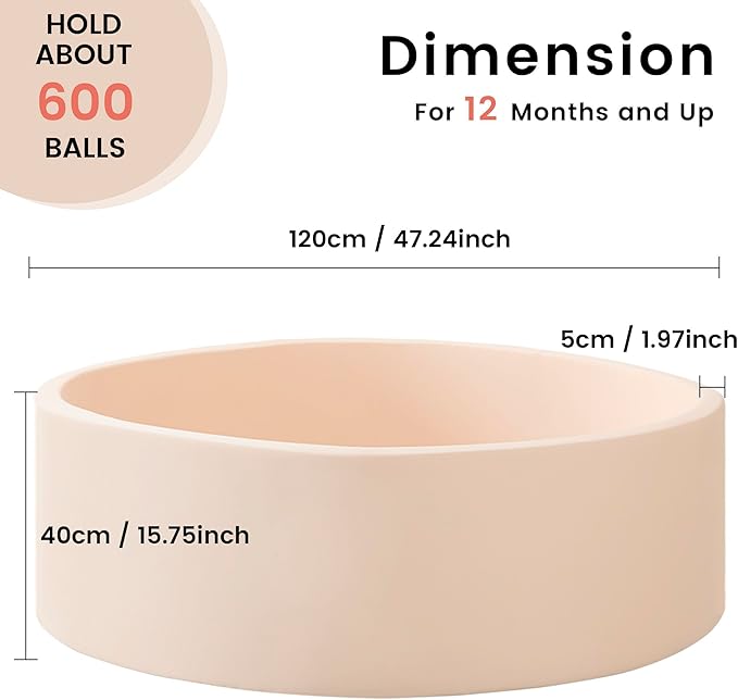Ball Pit for Toddlers 47.24''x15.75'' Baby Ball Pit Soft Memory Foam Pit Round Lagre Kids Ball Pool Indoor and Outdoor Game Kids Play Ball Pool Ideal Gift for Children (Beige, NO Balls)