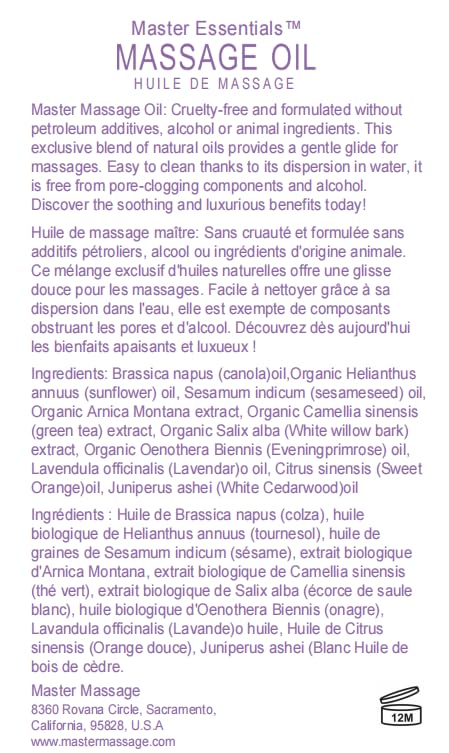Master Massage Organic Massage Oil - 8 fl oz, Soothing Sense, Water-Soluble, Skin-Nourishing Formula for Relaxation, Ideal for Massage Therapy and Home Use, Pack of 2