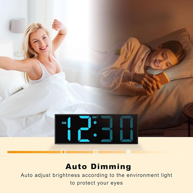 JALL Digital Wall Clock Large Display with Big LED Numbers, Remote Control, 8 RGB Colors, Auto DST, Night Light for Classroom Living Room Bedroom Birthday Gift for Senior, Men Women (Black)