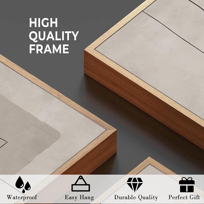 ANHUIB Modern Abstract Wall Art Canvas,Neutral Abstract Wall Art Framed,Contemporary Minimalist Prints,Geometric Line Artwork,3 Piece 16 * 24IN Mid Century Painting for Living Room Bedroom Office