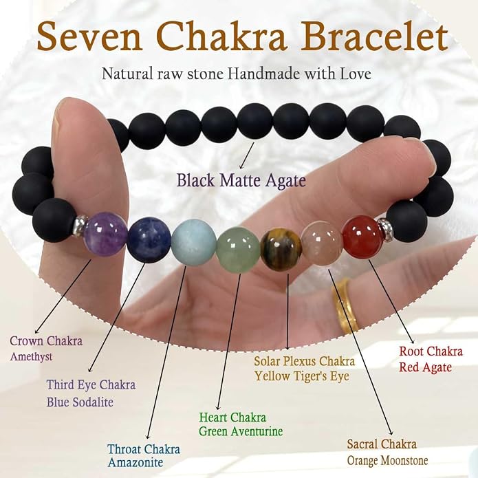 7 Chakra Bracelet for Women, Healing Stones for Anxiety Relief, Spiritual Crystal Energy Bracelet for Meditation, Relaxation Positive Vibes