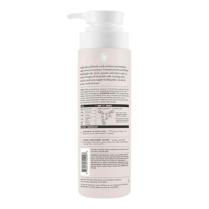 Naturium The Smoother Glycolic Acid Exfoliating Body Wash, Soft & Smoothing Cleanser, 16.9 oz