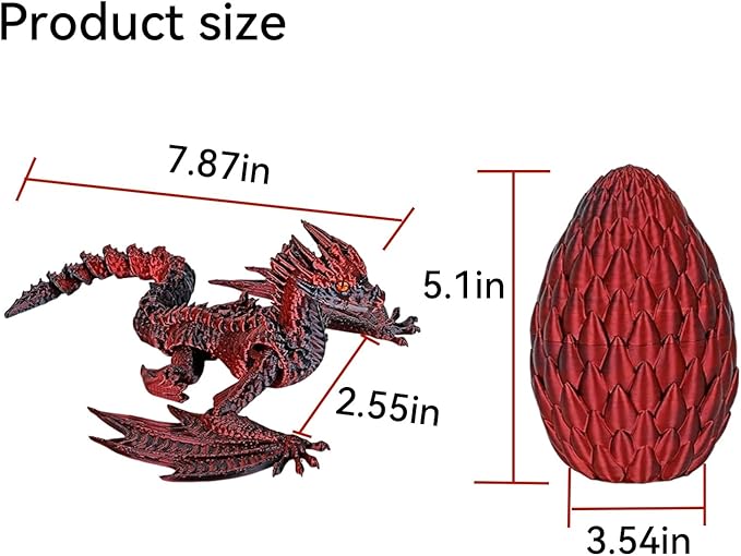 3D Printed Dragon,Flying Mystery Egg Articulated Dragon,3D Printed Crystal Dragon with Wings,3D Dragon Eggs with Dragon Inside,Adults Fidget Toys for Autism ADHD (Black Red Pro)