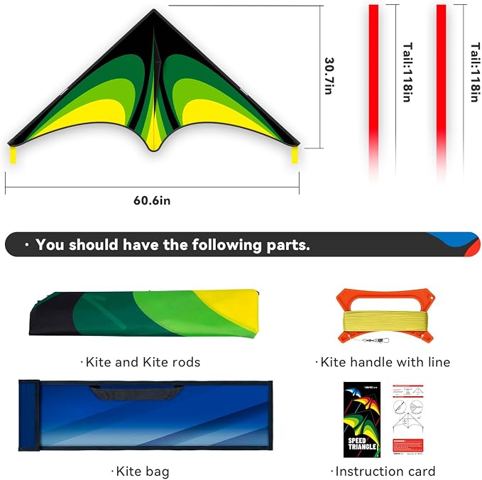 Delta Kite Set for Kids and Adults,Extremely Easy to Launch for Beginners, Perfect for Beaches and Parks,ites for Beach Trip Park Family Outdoor Games and Activities (Speed Triancle - G, 1)