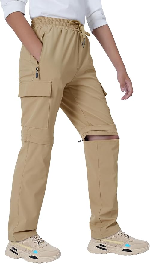 Boys Convertible Hiking Pants Kids Zip Off Scout Pants Youth Teen Boy Quick Dry Outdoor Fishing Waterproof Lightweight 4-18Y