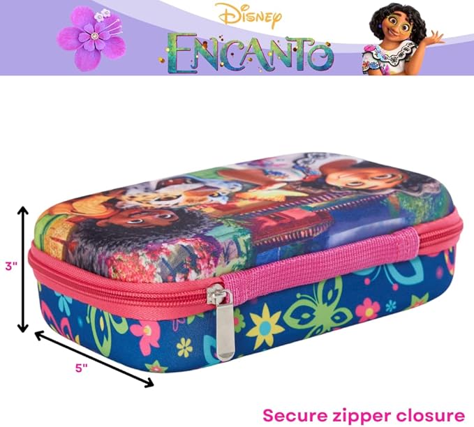 Innovative Designs Disney Encanto Pencil Case Set with Stickers and Gel Pens for Kids, Molded with Zip Closure, Pink