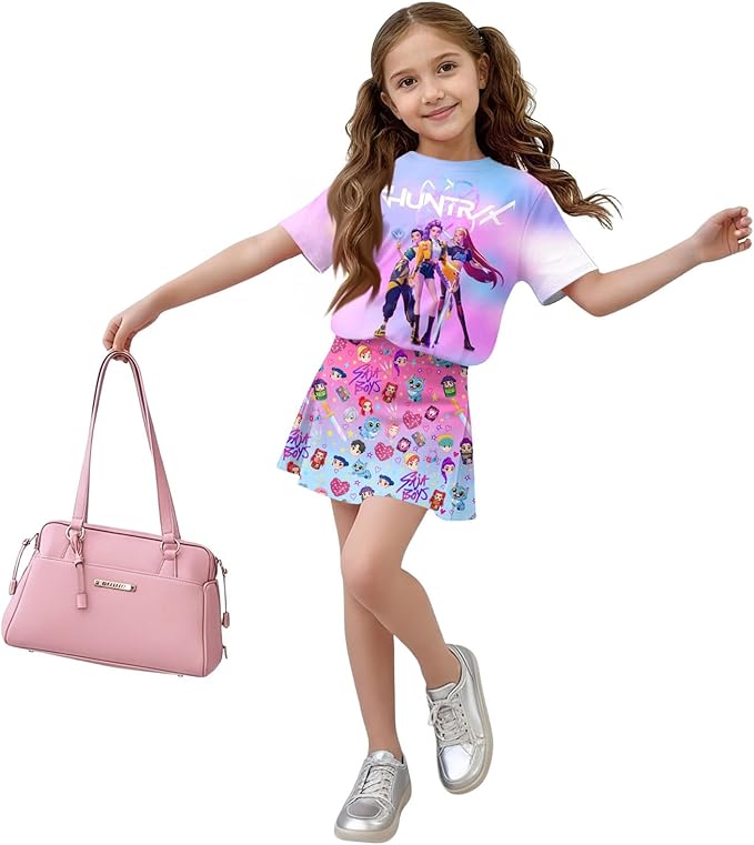 HTHLVMD K Pop Short Sleeve T-Shirt and Skirts Outfits Set for Girls Hunters Rumi Mira Zoey Graphic Tees De-Mon Costume
